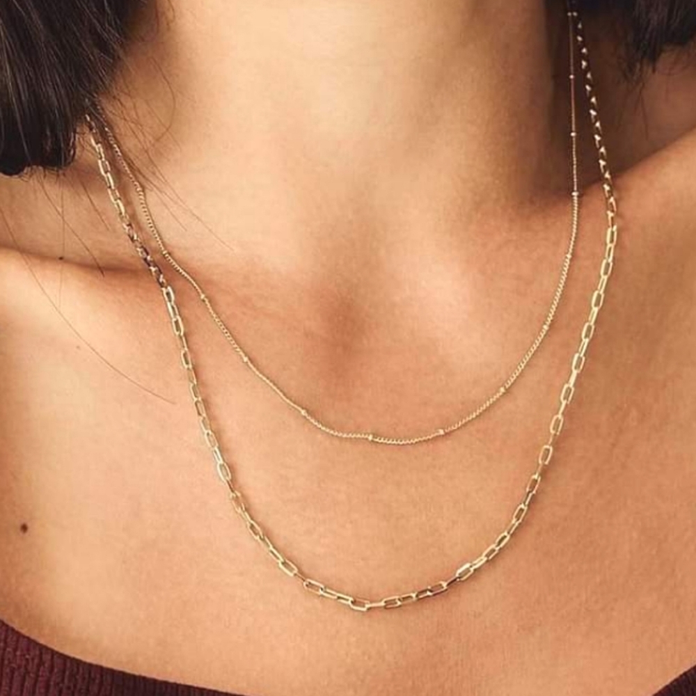 14k Gold Plated Steel Layering Necklace Set Adjustable Length Each Jewels